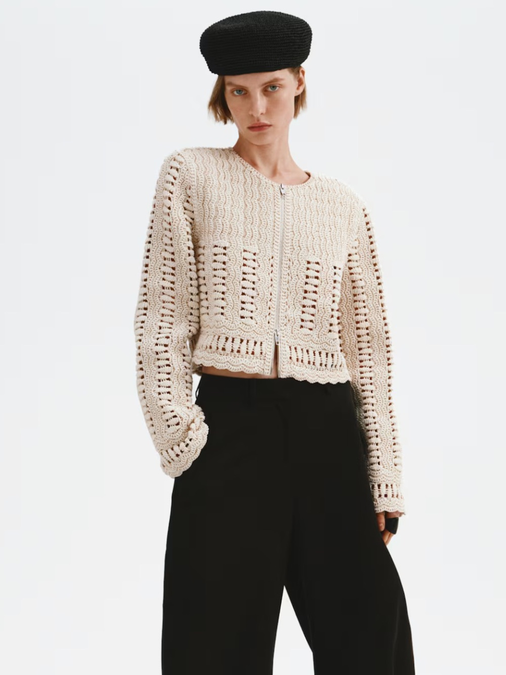 H&M Edition Cream Crochet Zip-Front Jacket